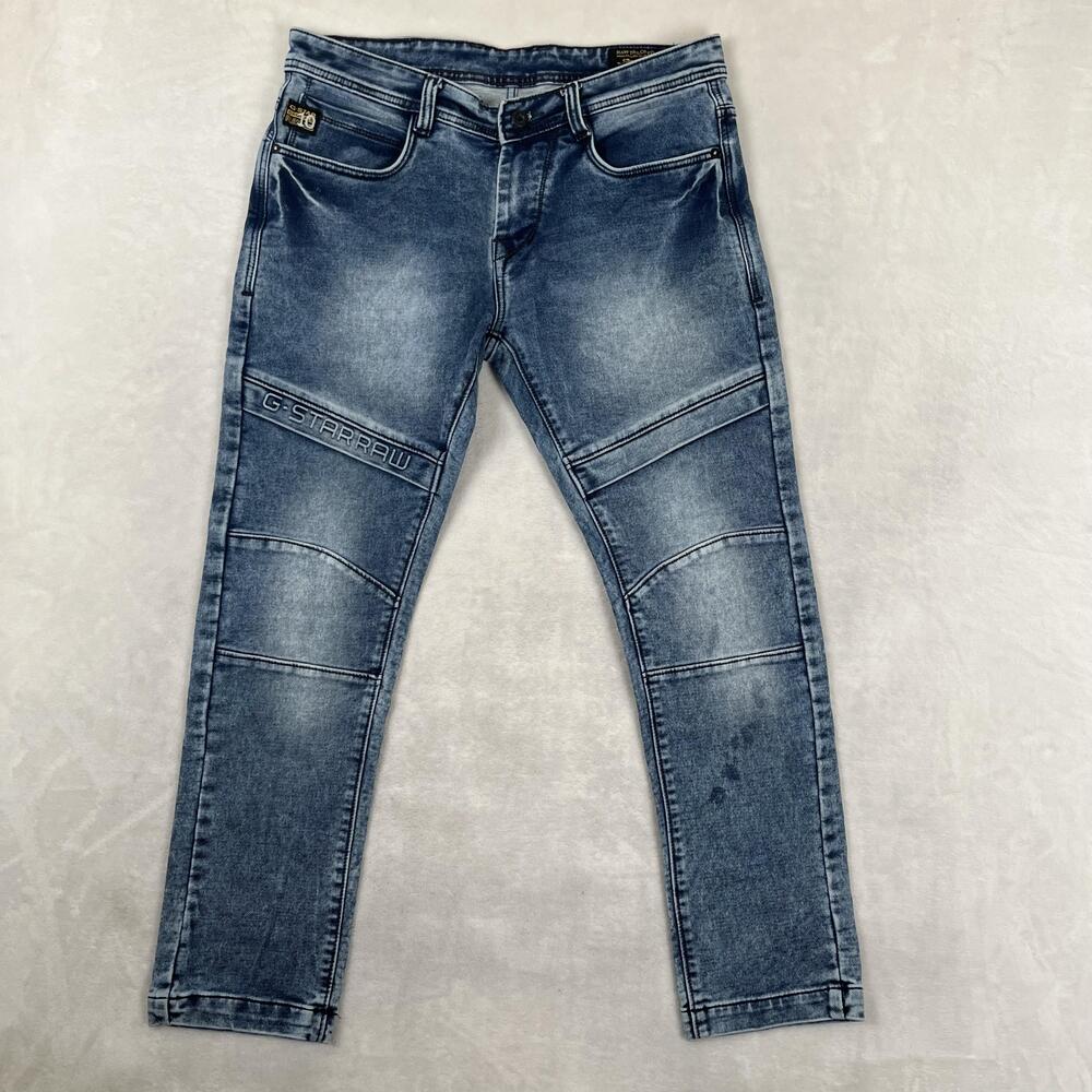 G-Star RAW GS01 Jeans Mens 36x30 Blue Slim Tapered Denim Med Wash Pants